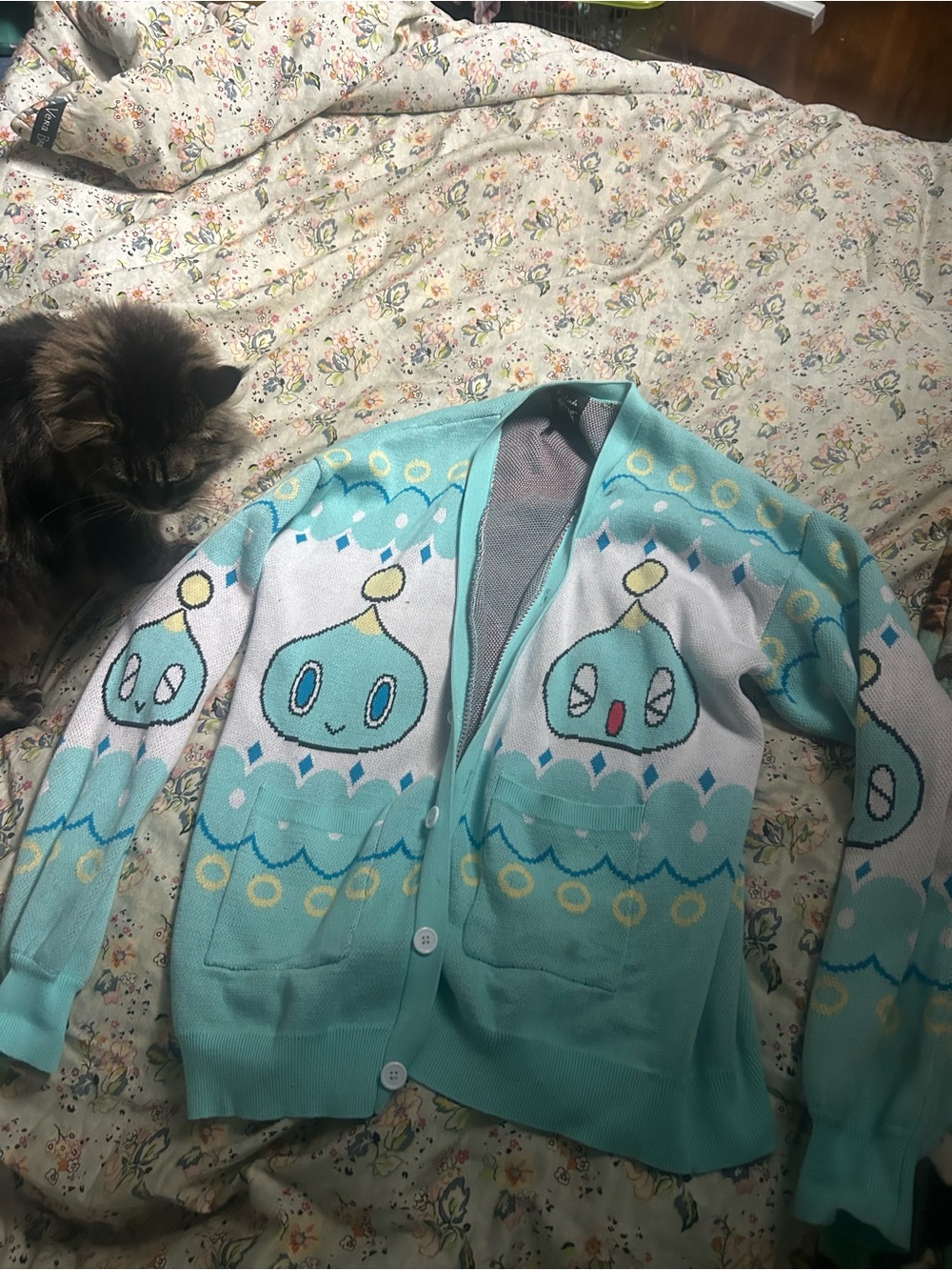 Sonic the hedgehog chao cardigan sweater by Steady Hands. Runs large!